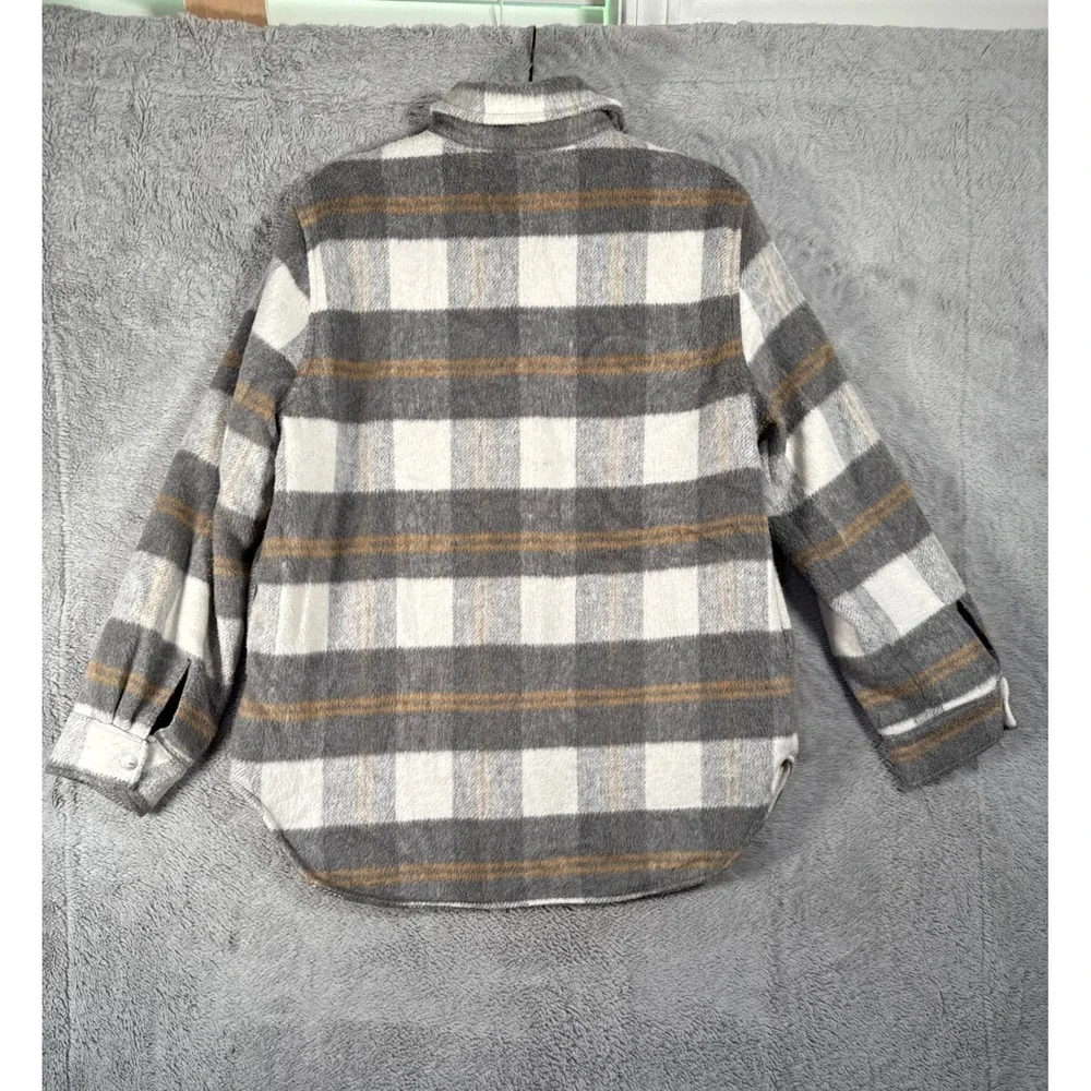 [BLANKNYC] Mens Plaid Snap Down‎ Shirt Jacket Shacket Coat Gray White Size M
